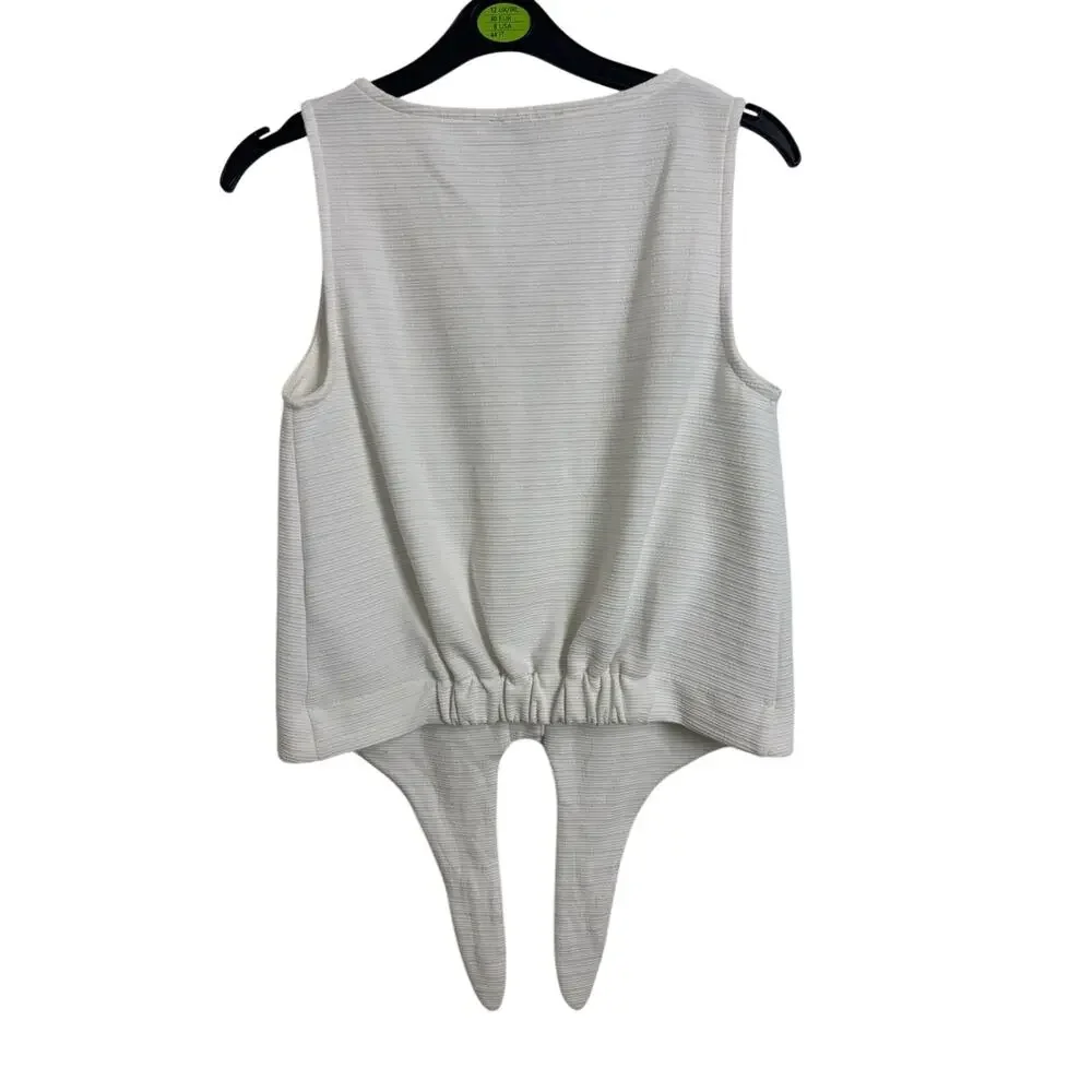 J Crew White Textured Tie Front Button Tank Top XXS Classic V-Neck Beach